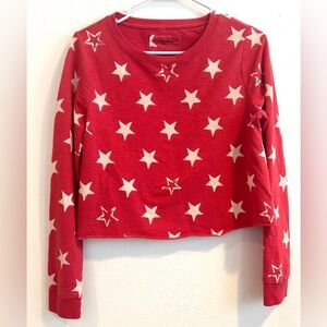 Sonoma  Women’s Red Crew Neck  White Star Print Pullover Cut Sweatshirt Small